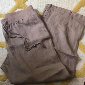 Tan Linen Wide Leg Drawstring Pants